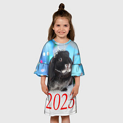 Платье клеш для девочки Кролик символ наступающего нового года, цвет: 3D-принт — фото 2