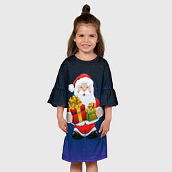 Платье клеш для девочки Санта Клаус с двумя подарками, цвет: 3D-принт — фото 2