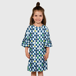 Платье клеш для девочки Новогодний шахматный принт с кроликами и елками, цвет: 3D-принт — фото 2