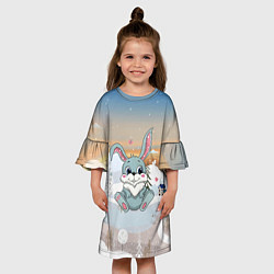 Платье клеш для девочки Зайчишка и сердечки, цвет: 3D-принт — фото 2