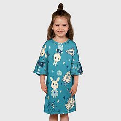 Платье клеш для девочки Зайцы-космонавты, цвет: 3D-принт — фото 2