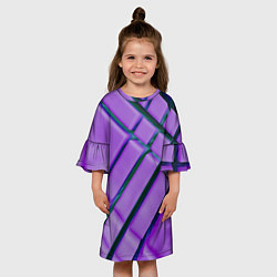 Платье клеш для девочки Фиолетовый фон и тёмные линии, цвет: 3D-принт — фото 2