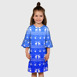 Платье клеш для девочки Синий орнамент с оленями, цвет: 3D-принт — фото 2