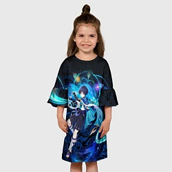 Платье клеш для девочки Странник - Скарамучча, цвет: 3D-принт — фото 2