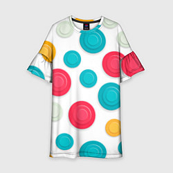 Платье клеш для девочки Белый фон и абстрактные разноцветные объёмные окру, цвет: 3D-принт