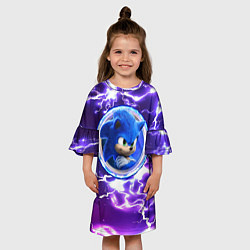 Платье клеш для девочки Соник в круге на фоне молний, цвет: 3D-принт — фото 2