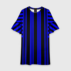Платье клеш для девочки Черно синий полосатый узор, цвет: 3D-принт