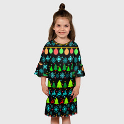 Платье клеш для девочки Узор с ёлками и оленями, цвет: 3D-принт — фото 2