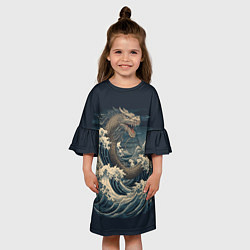 Платье клеш для девочки Морской дракон в японском стиле, цвет: 3D-принт — фото 2