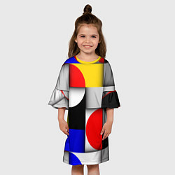 Платье клеш для девочки Оптическая иллюзия из кругов, прямоугольников и фи, цвет: 3D-принт — фото 2