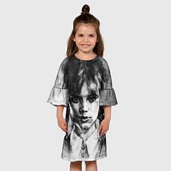 Платье клеш для девочки Уэнсдэй рисунок, цвет: 3D-принт — фото 2