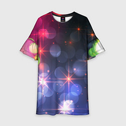 Платье клеш для девочки Поп арт неоновые звезды космического неба, цвет: 3D-принт