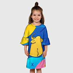 Платье клеш для девочки Желтый слон вид сзади, цвет: 3D-принт — фото 2