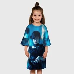 Платье клеш для девочки Уэнсдэй Адамс танец, цвет: 3D-принт — фото 2