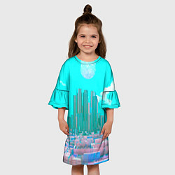 Платье клеш для девочки Нейронный сай-фай кибергород, цвет: 3D-принт — фото 2