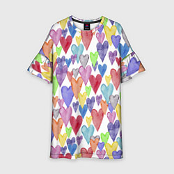 Платье клеш для девочки Разноцветные сердечки Калейдоскоп, цвет: 3D-принт