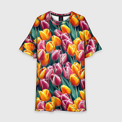 Платье клеш для девочки Роскошные тюльпаны, цвет: 3D-принт