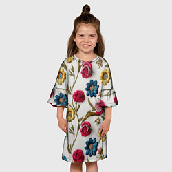 Платье клеш для девочки Эффект вышивка летний узор, цвет: 3D-принт — фото 2