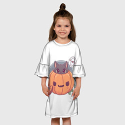 Платье клеш для девочки Хэллоуинский котик, цвет: 3D-принт — фото 2
