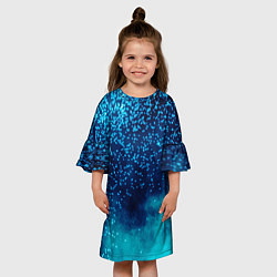 Платье клеш для девочки Градиент голубой и синий текстурный с блестками, цвет: 3D-принт — фото 2
