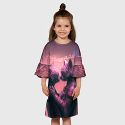 Платье клеш для девочки Влюбленные кибер-котики, цвет: 3D-принт — фото 2