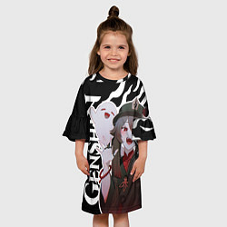 Платье клеш для девочки Hu Tao - белые языки пламени, цвет: 3D-принт — фото 2