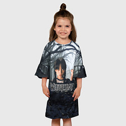 Платье клеш для девочки Уэнсдэй туманный лес, цвет: 3D-принт — фото 2