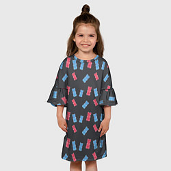 Платье клеш для девочки Паттерн с мишкамиишками на темном фоне, цвет: 3D-принт — фото 2