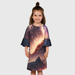 Платье клеш для девочки Космос и звезды в небе над горами, цвет: 3D-принт — фото 2