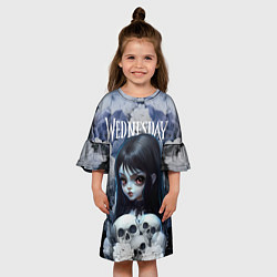 Платье клеш для девочки Уэнсдей Адамс в цветах - мрачный арт, цвет: 3D-принт — фото 2