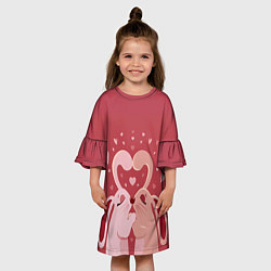 Платье клеш для девочки Зайчики на День святого валентина, цвет: 3D-принт — фото 2
