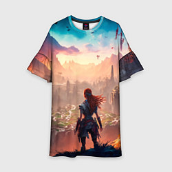 Платье клеш для девочки Horizon пейзаж, цвет: 3D-принт