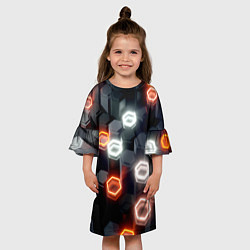 Платье клеш для девочки Плитки со свечением броня, цвет: 3D-принт — фото 2