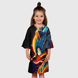 Платье клеш для девочки Яркий неоновый соник, цвет: 3D-принт — фото 2