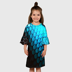 Платье клеш для девочки Abstraction neon blue, цвет: 3D-принт — фото 2