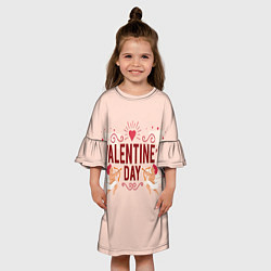Платье клеш для девочки День святого валентина фон с двумя ангелами, цвет: 3D-принт — фото 2