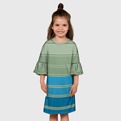 Платье клеш для девочки Оливковые и голубые полосы, цвет: 3D-принт — фото 2