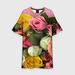 Платье клеш для девочки Букет красивых роз, цвет: 3D-принт
