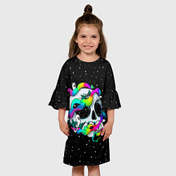 Платье клеш для девочки Радужный череп, цвет: 3D-принт — фото 2