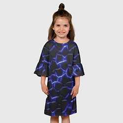 Платье клеш для девочки Синий неон и плиты, цвет: 3D-принт — фото 2