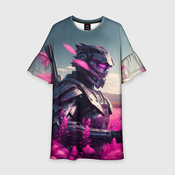 Платье клеш для девочки Робо-самурай, цвет: 3D-принт