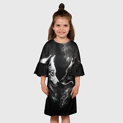 Платье клеш для девочки Пара волков - белый и черный, цвет: 3D-принт — фото 2
