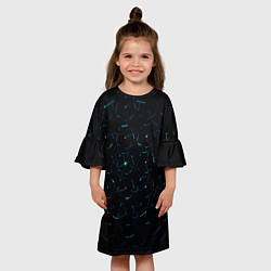Платье клеш для девочки Абстрактные неоновые светло-синие линии шара, цвет: 3D-принт — фото 2