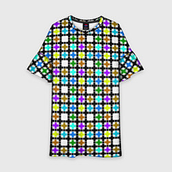 Платье клеш для девочки Геометрический узор в клетку разноцветный, цвет: 3D-принт