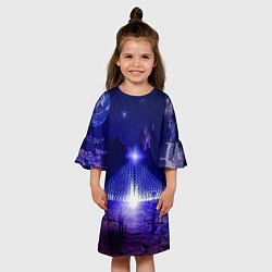 Платье клеш для девочки Синяя магическая пирамида, горы и космос, цвет: 3D-принт — фото 2
