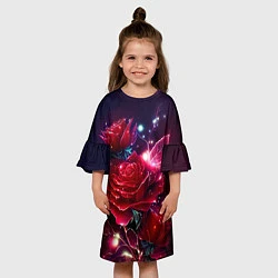 Платье клеш для девочки Розы с огоньками, цвет: 3D-принт — фото 2