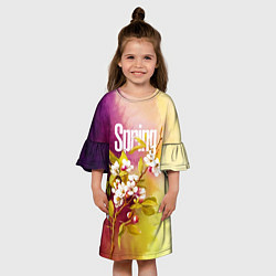 Платье клеш для девочки Ветка цветущей яблони акварель, цвет: 3D-принт — фото 2
