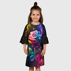 Платье клеш для девочки Большая неоновая радужная роза, цвет: 3D-принт — фото 2