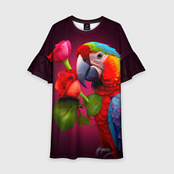 Платье клеш для девочки Попугай ара с цветами, цвет: 3D-принт