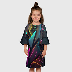 Платье клеш для девочки Неоновые абстрактные полигоны, цвет: 3D-принт — фото 2